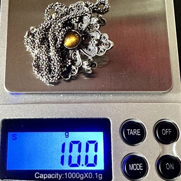 Jerusalem 925 Cross Pendant Center Tiger's Eye with Diamond Cut Chain Necklace - Picture 11 of 12